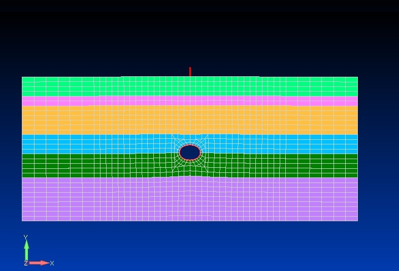 有限要素法によるシールド掘削変形図